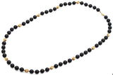 Vintage 14K Yellow Gold Black Onyx Beaded Strand Necklace 35 Inches