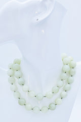 Estate 14K Yellow Gold Pale Green Jade Beaded Strand Necklace