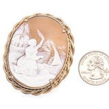 Antique Silver Vermeil Cameo Mom & Daughter Waving Bye to Sailor Husband Brooch