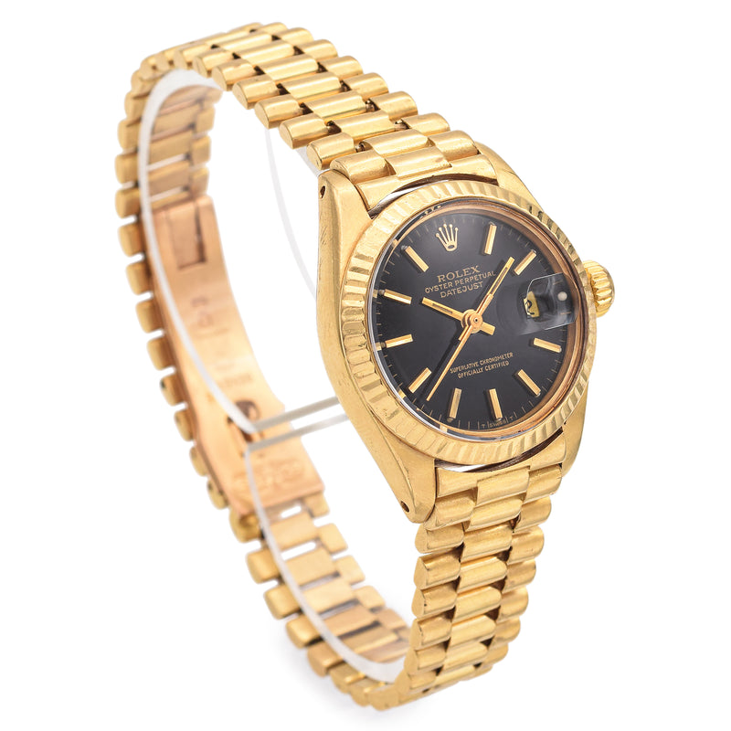 Rolex President Datejust 18K Yellow Gold Black Dial Ladies Watch Ref 6917