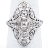 Antique Art Deco 18K White Gold 0.83 TCW Mine Cut Diamond Cocktail Ring Size 6.5