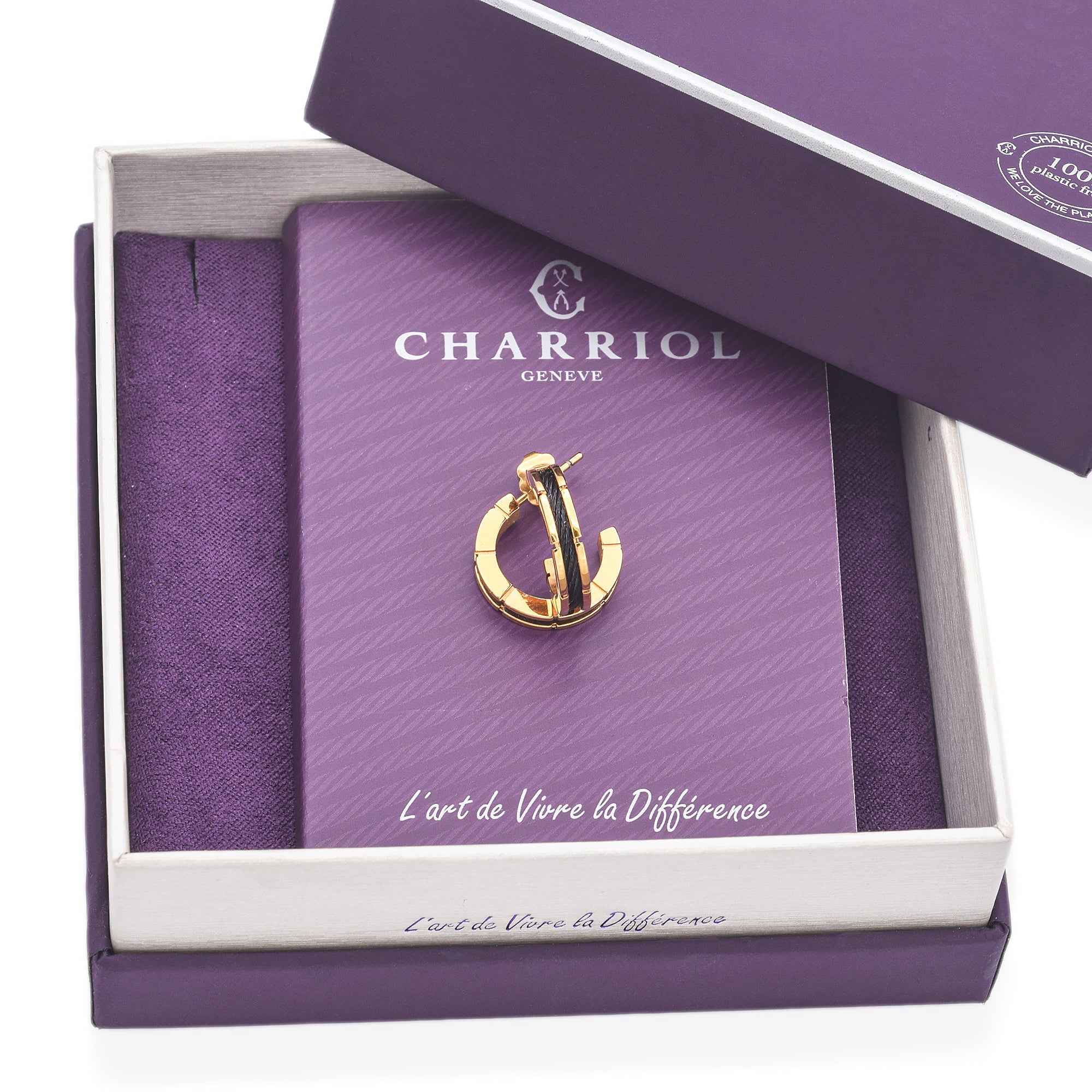 Charriol Gold Tone Stainless Steel Forever Hoop Cable Earrings with Box