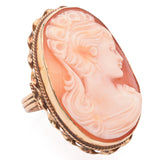 Antique14K Yellow Gold Cameo Shell Cocktail Ring Size 6.5