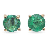 14K Yellow Gold Round Cut 0.56 TCW Emerald Stud Earrings