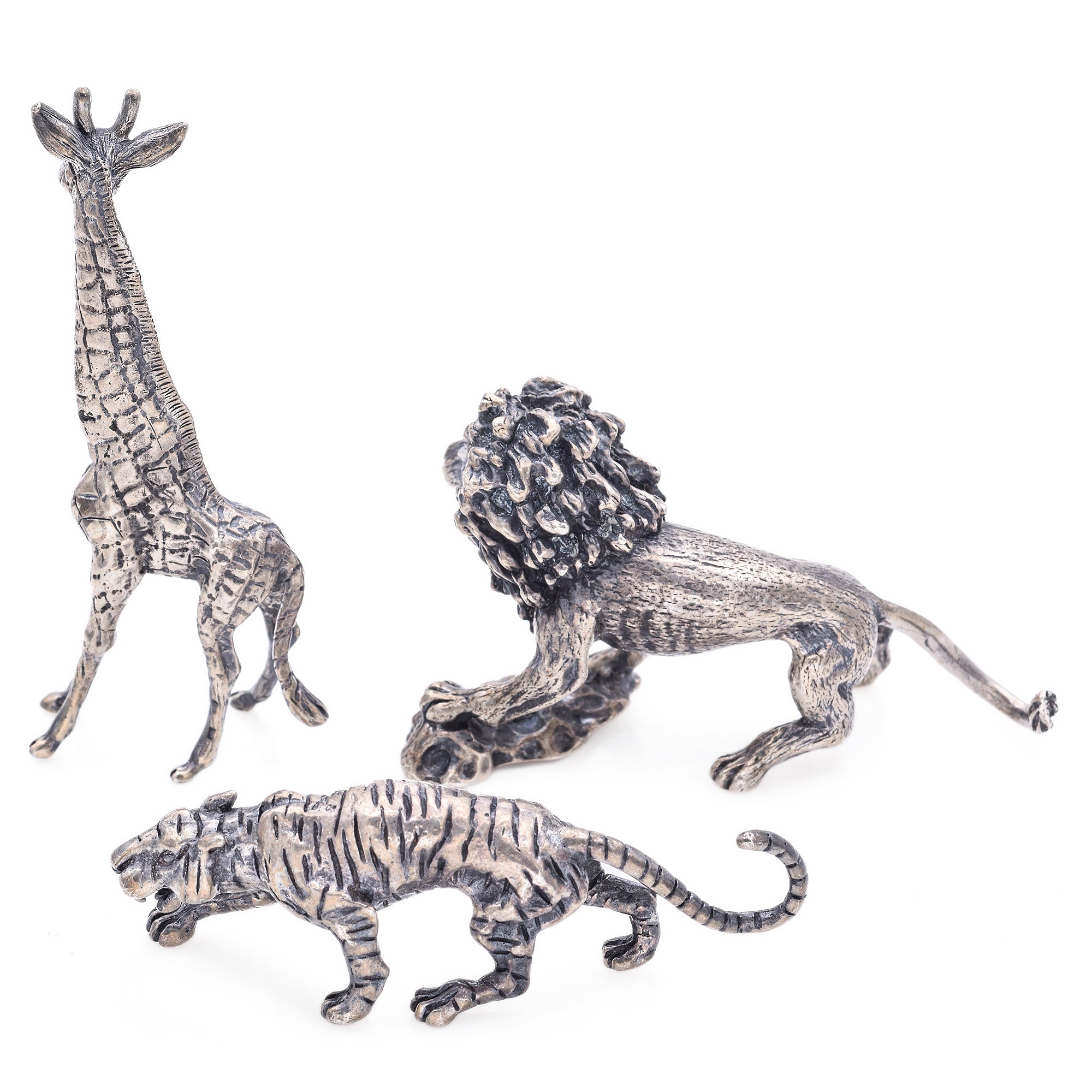 Vintage Cartier Sterling Silver Giraffe, Lion and Panther Miniature Figurines