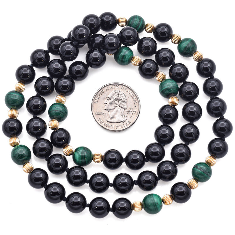 Vintage GF Onyx and Malachite Beaded Strand Necklace