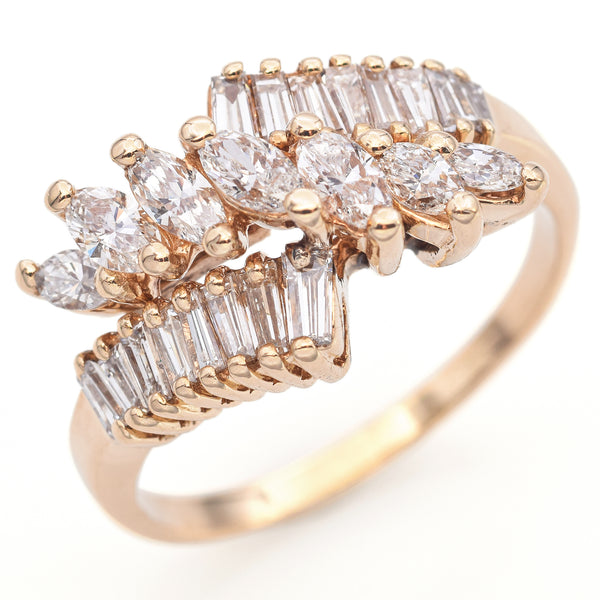 14K Yellow Gold 1.60 TCW Diamond Marquise and Tapered Baguette Ring