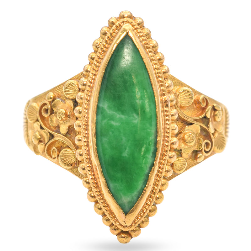 Vintage Yellow Gold 2.17 Ct Green Jade Cocktail Ring Size 5.25