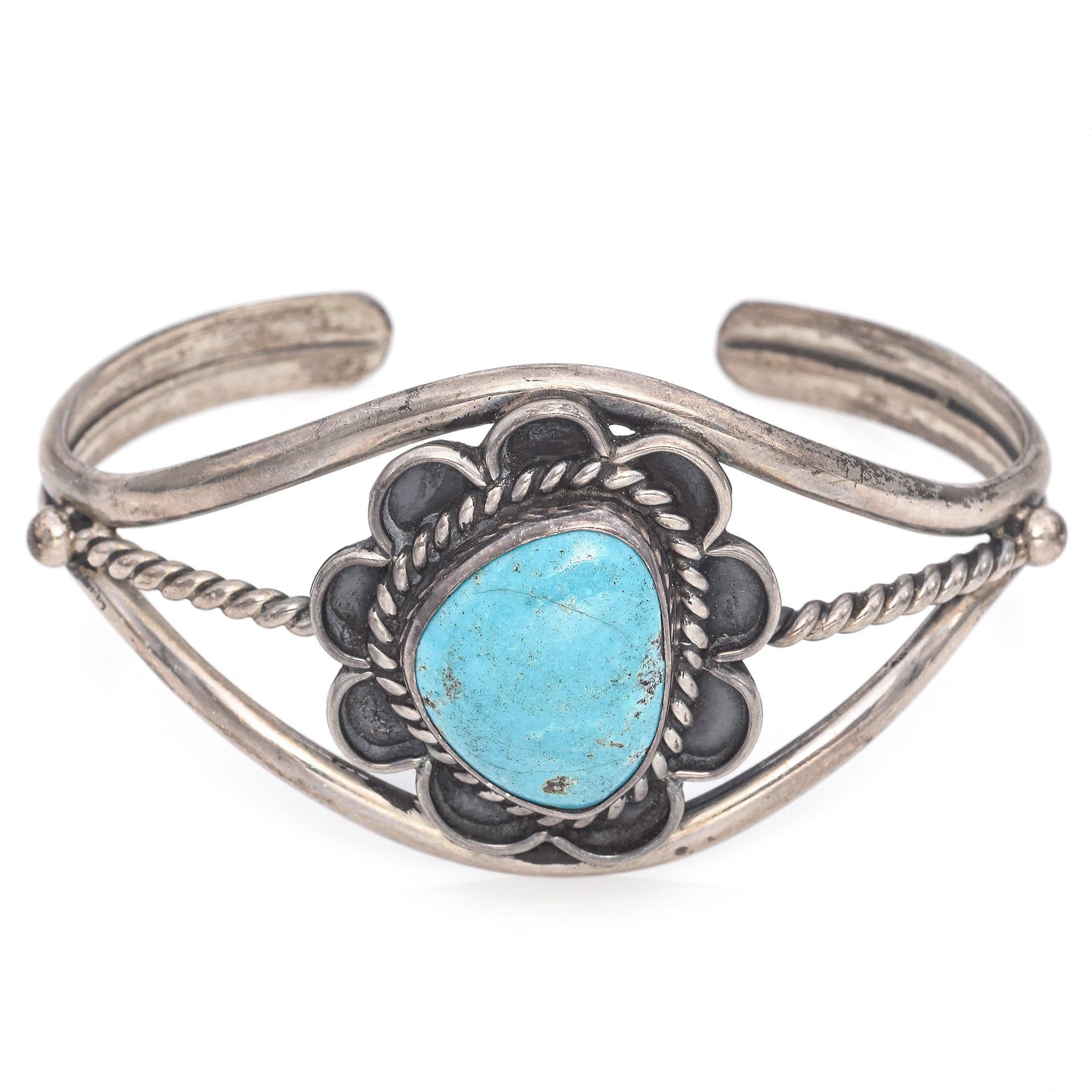 Vintage Ray Tafoya Navajo Sterling Silver Turquoise Cuff Bracelet