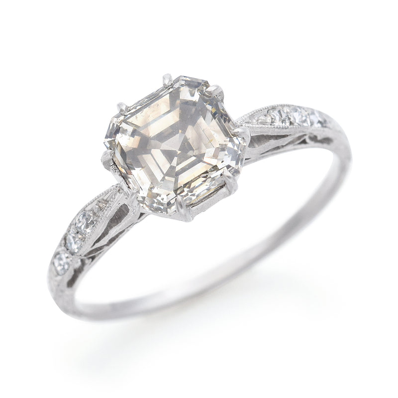 GIA Cert Platinum 1.51 Ct Square Emerald Cut Diamond Center Band Ring Size 6