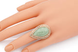 Vintage Sanuk 14K Yellow Gold 15.31 Ct Green Jade Pear Cabochon Ring Size 9.5