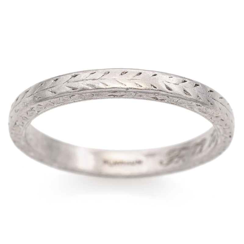 Antique Platinum Engraved 1921 Wedding Band