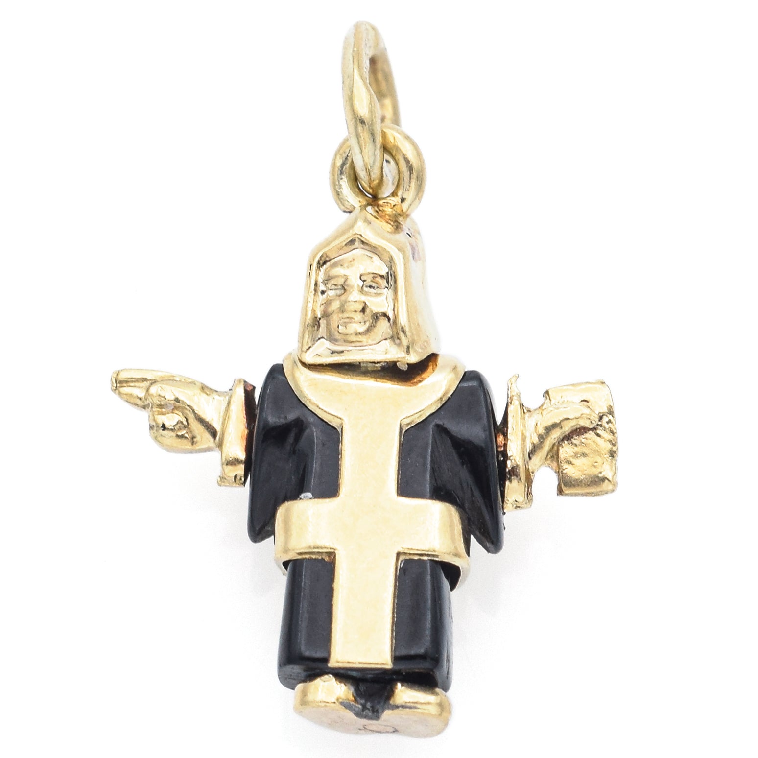 Vintage Onyx 14K Yellow Gold Munich Monk Charm Pendant