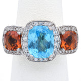 Estate Blue Topaz, Citrine & 1.13 TCW Diamond 14K Yellow Gold Ring Size 5.5