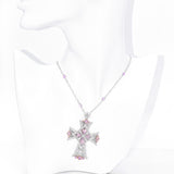 Estate 18K White Gold Pink Sapphire & Diamond Cross Pendant Necklace