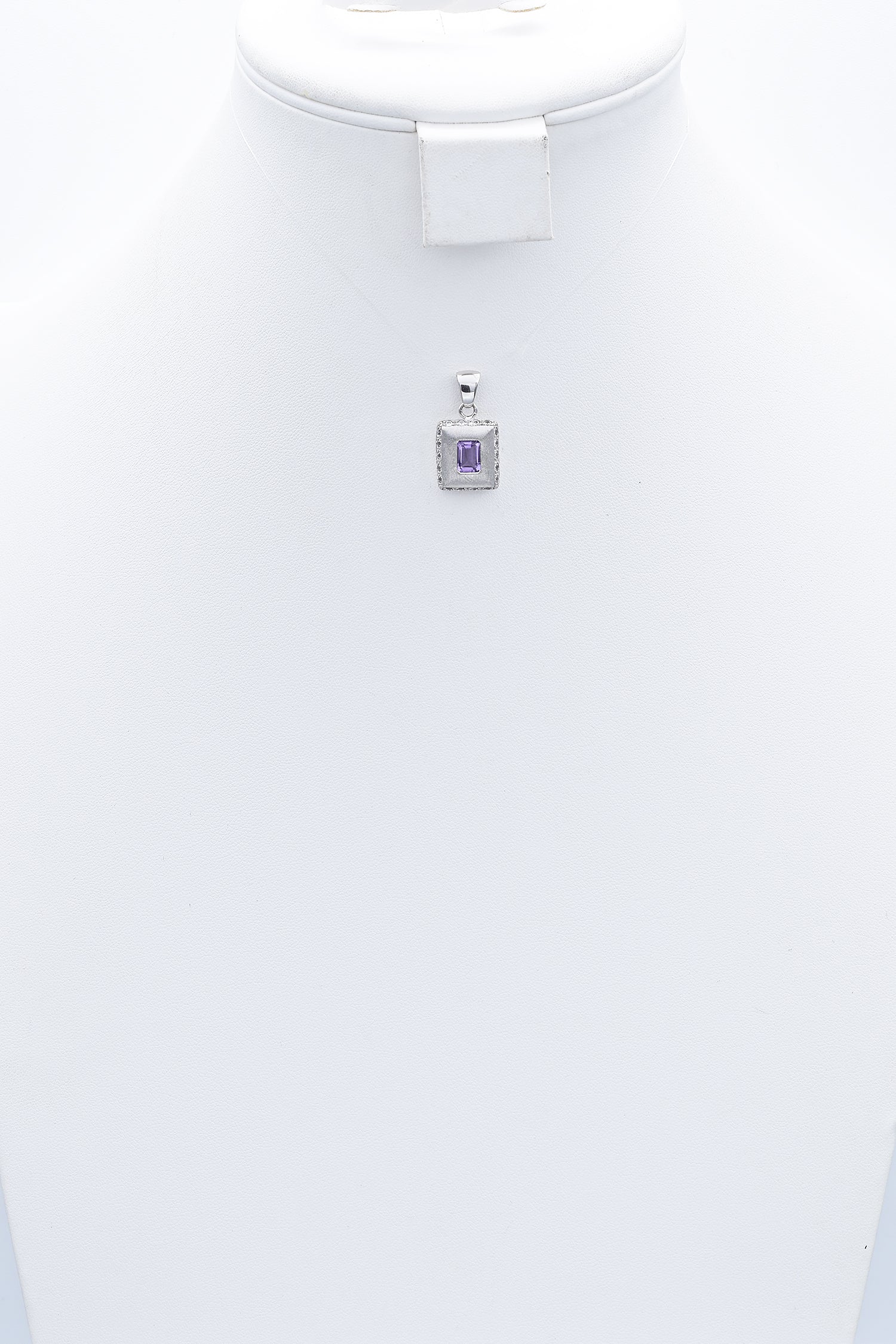 Estate 14K White Gold Amethyst & CZ Rectangle Pendant