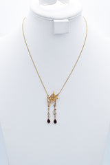 Antique Garnet & Seed Pearl 19K Yellow Gold Bird Pendant Necklace