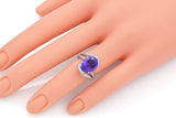 Vintage 18K White Gold Oval 4.01 Ct Amethyst & Diamond Cocktail Ring Size 5