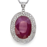 Estate White Gold 30.79 Ct. Ruby & 2.89 TCW Diamond Pendant Necklace