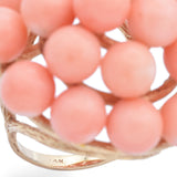 Vintage Yellow Gold Angel Skin Coral Beaded Cluster Cocktail Ring Size 6.75