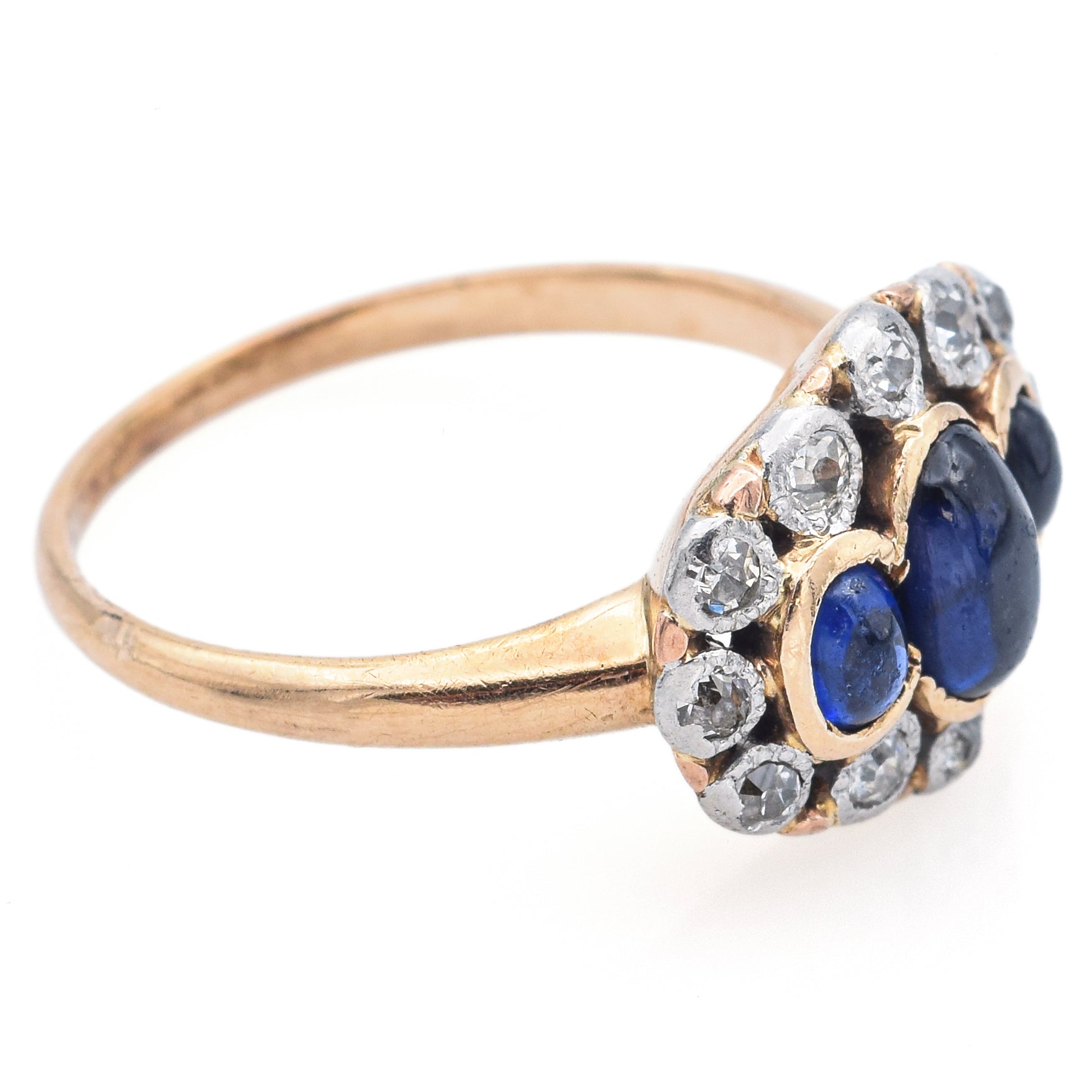 Antique Art Deco 14K Yellow Gold Sapphire and Diamond Band Ring Size 5.25