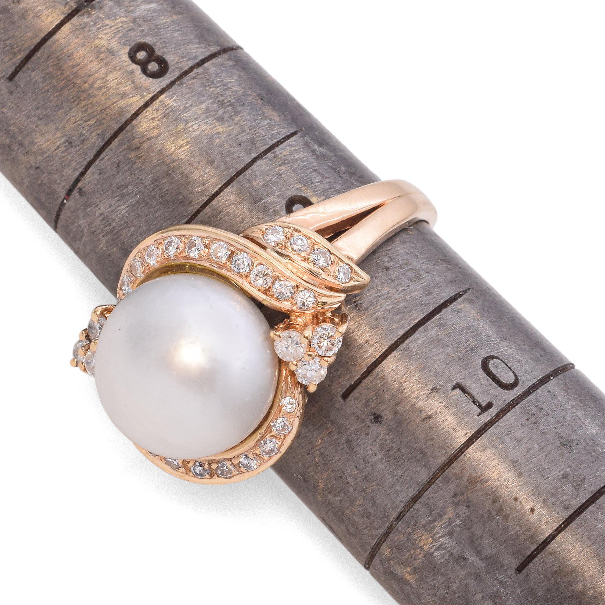 14K Yellow Gold Pearl and 0.80 TCW Diamond Cocktail Ring