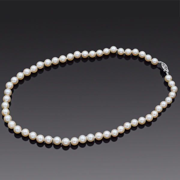 Vintage 14K White Gold 6-6.8 mm Pearl Beaded Strand Necklace 16 Inches