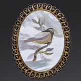 Vintage 800 Silver Mother of Pearl & Abalone Bird Inlay Brooch Pin Pendant