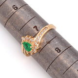 Vintage 14K Yellow Gold Emerald & Diamond Pear Band Ring