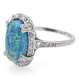 Antique Platinum 2.19 Ct Black Opal & Rose Cut Diamond Ring Size 5.5