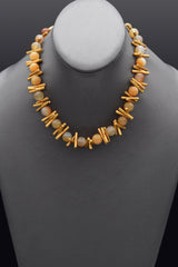 Vintage Gold Plated Agate Beaded Toggle Necklace 17 Inches