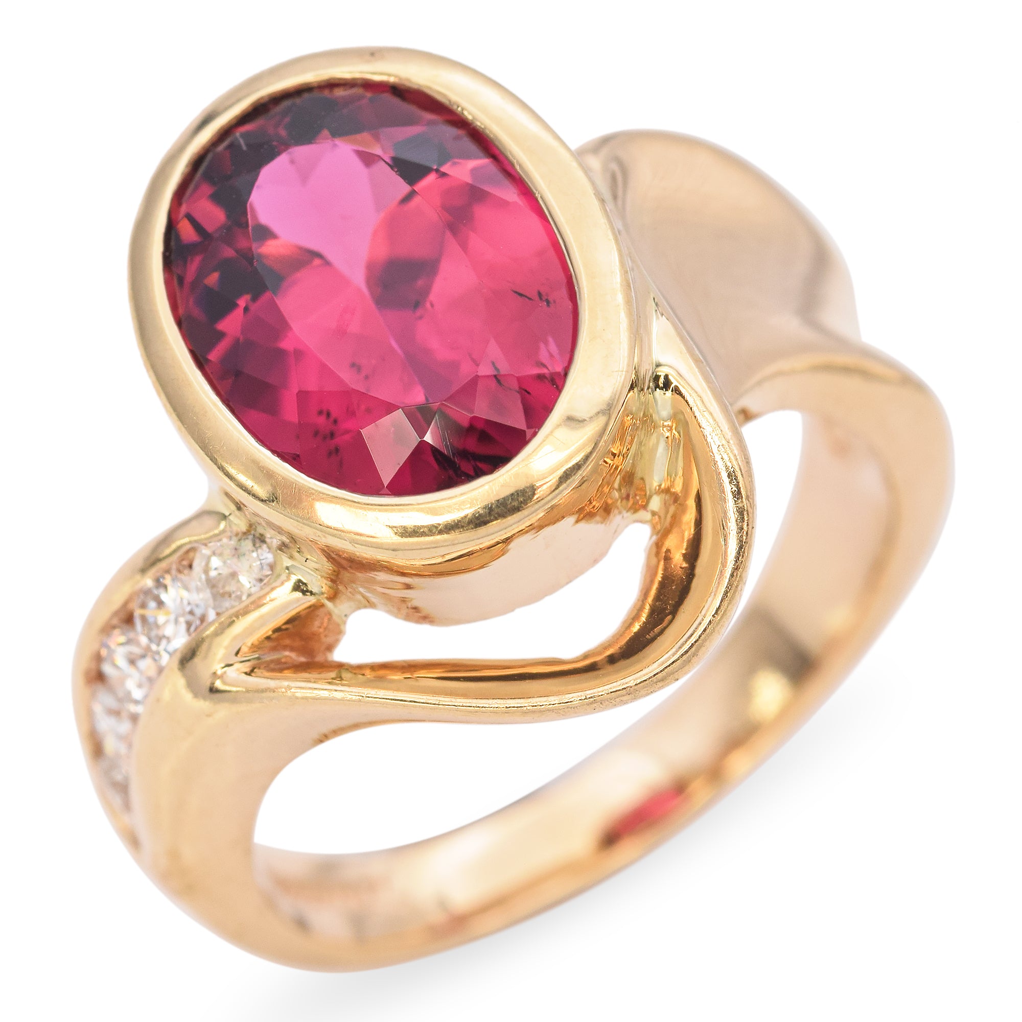 14K Yellow Gold 10 Ct Tourmaline & 0.15 TCW Diamond Cocktail Ring