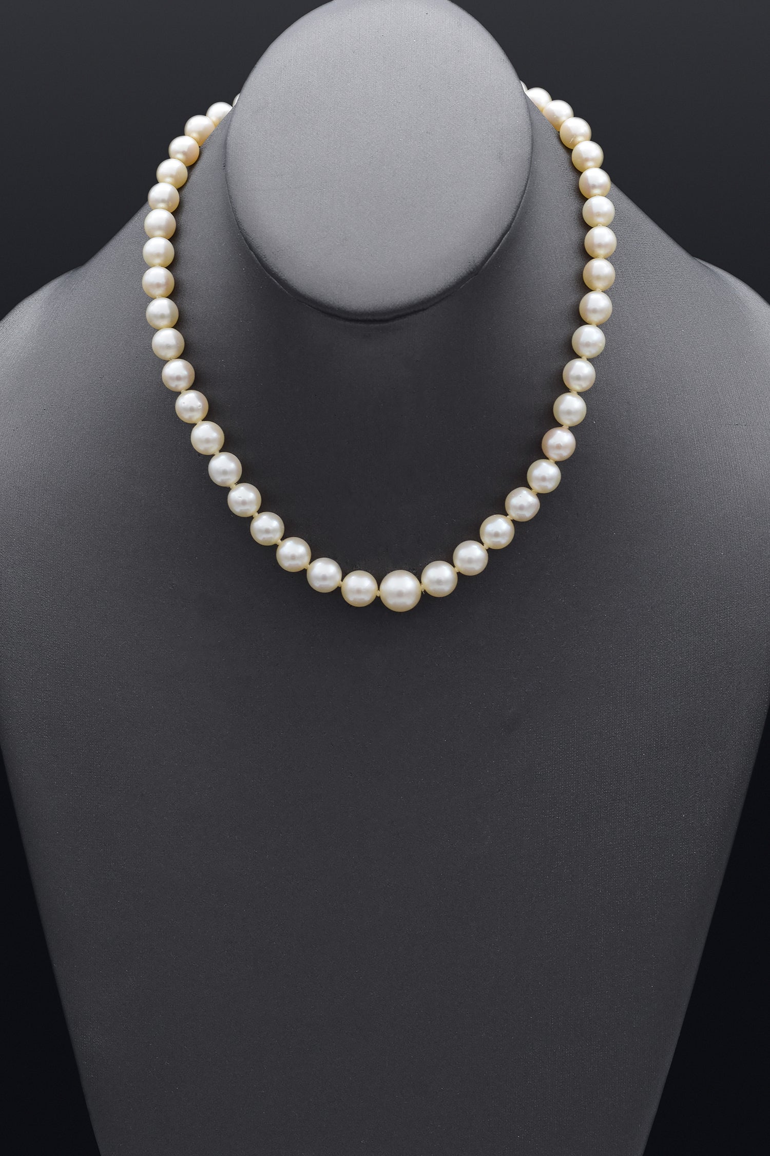 Vintage 14K White Gold 7.5-10 mm Pearl Beaded Strand Necklace 16 Inches