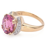 Estate 14K Yellow Gold 6.59Ct Pink Tourmaline & Diamonds Oval Cocktail Ring