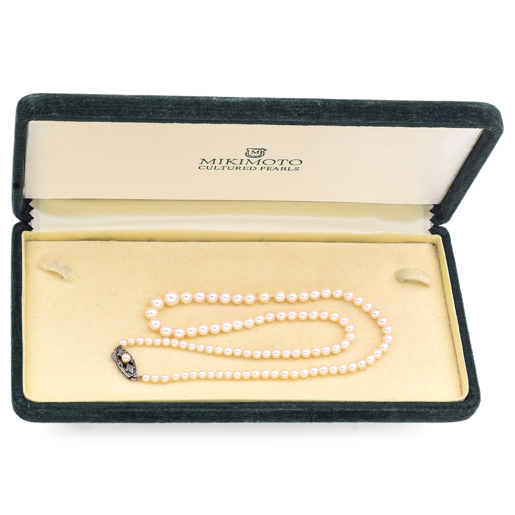 Mikimoto Sterling Silver Cultured Pearl Graduated Beaded Strand Necklace w/Box