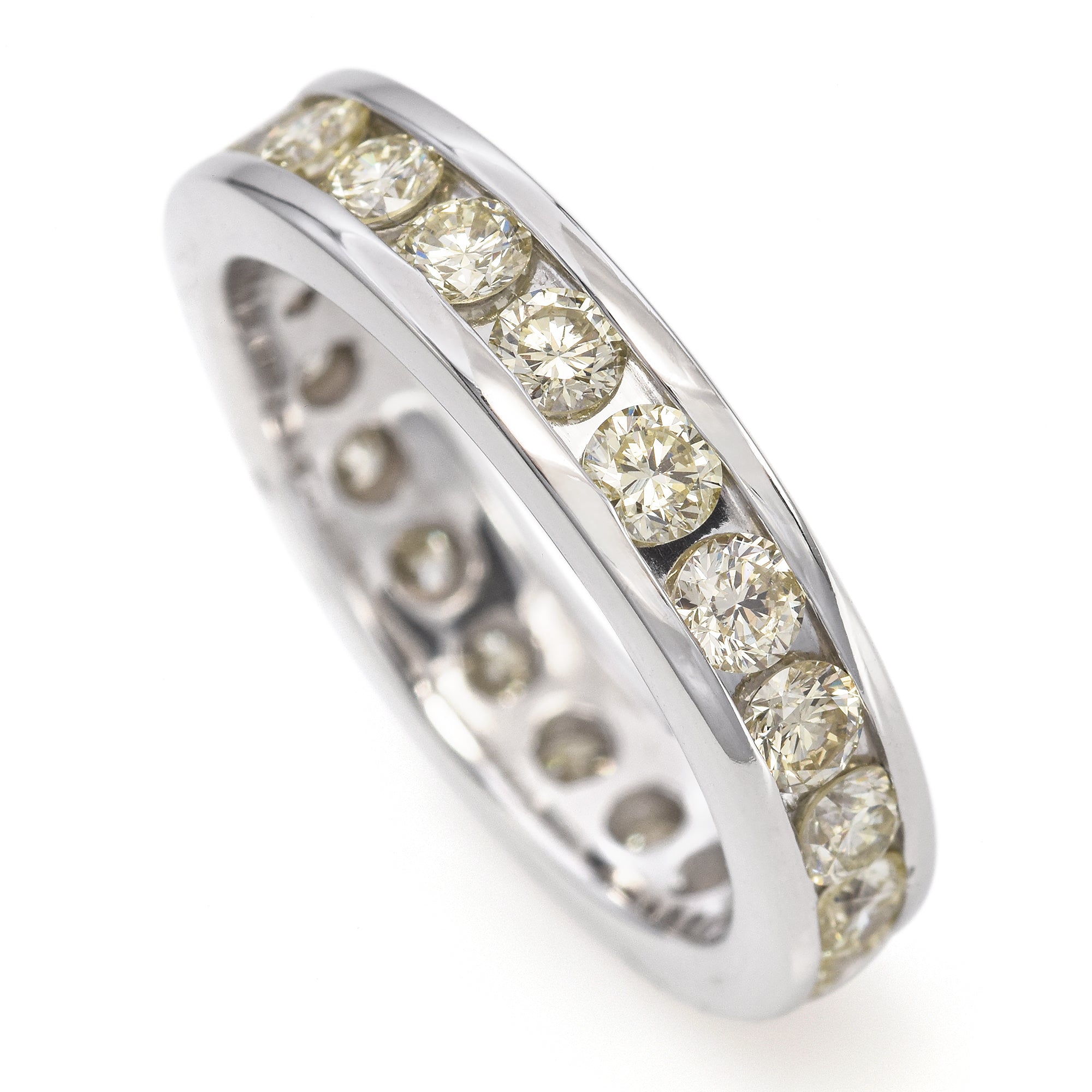 14K White Gold 1.45 TCW Champagne Diamond Channel Set Eternity Wedding Band