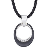 Estate Onyx and 0.27 TCW Diamond 14K White Gold Pendant & 18K White Gold Cord Necklace