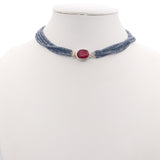 Vintage Sterling Silver Natural Sapphire Ruby Beaded Multi-Strand Necklace, 18"