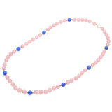 Vintage 14K Yellow Gold Rose Quartz & Blue Chalcedony Beaded Strand Necklace