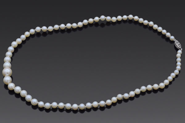 Vintage 14K White Gold 4.0-8.5 mm Pearl Beaded Strand Necklace 16.5 Inches