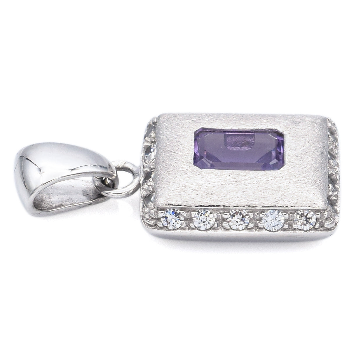 Estate 14K White Gold Amethyst & CZ Rectangle Pendant