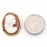 Antique 18K Yellow Gold Cameo Shell Portrait Brooch Pin Pendant