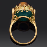 Vintage French 18K Yellow Gold Chrysoprase Tiger's Eye Ball Interchangeable Ring