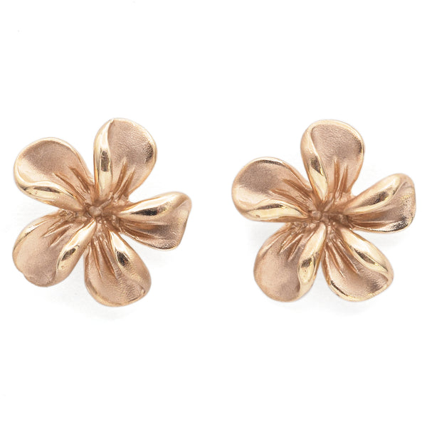 Estate 14K Yellow Gold Plumeria Flower Stud Earrings