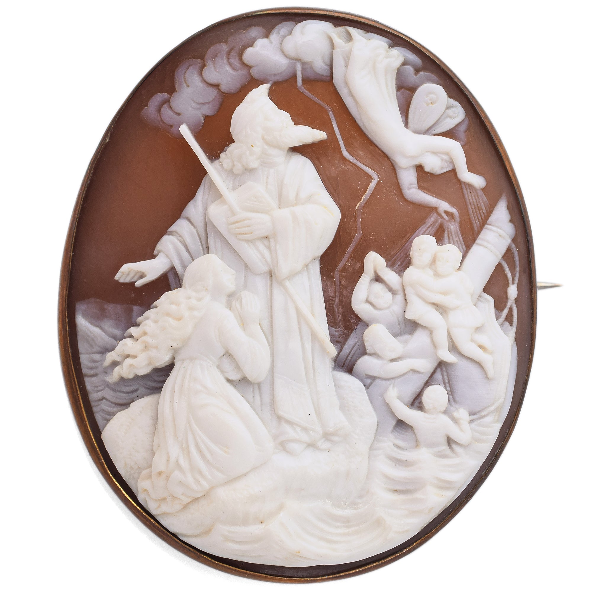 Antique Cameo Shell Moses & Psyche Falling Brooch Pin Pendant – Blue ...