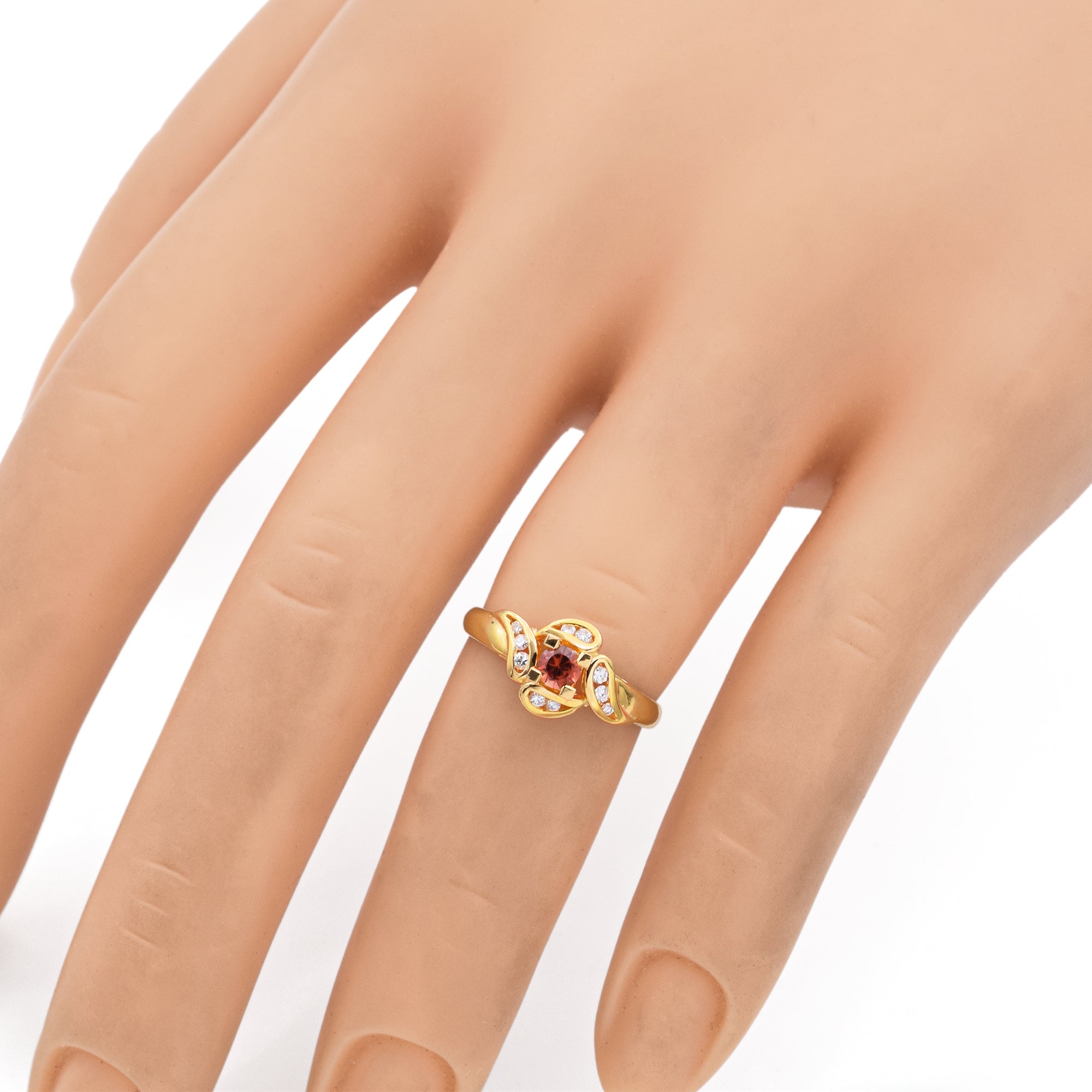 20K Yellow Gold Orange Mandarin Oval Garnet and Diamond Ring