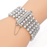 Vintage White Gold 5 Row Pearl and Diamond Bracelet