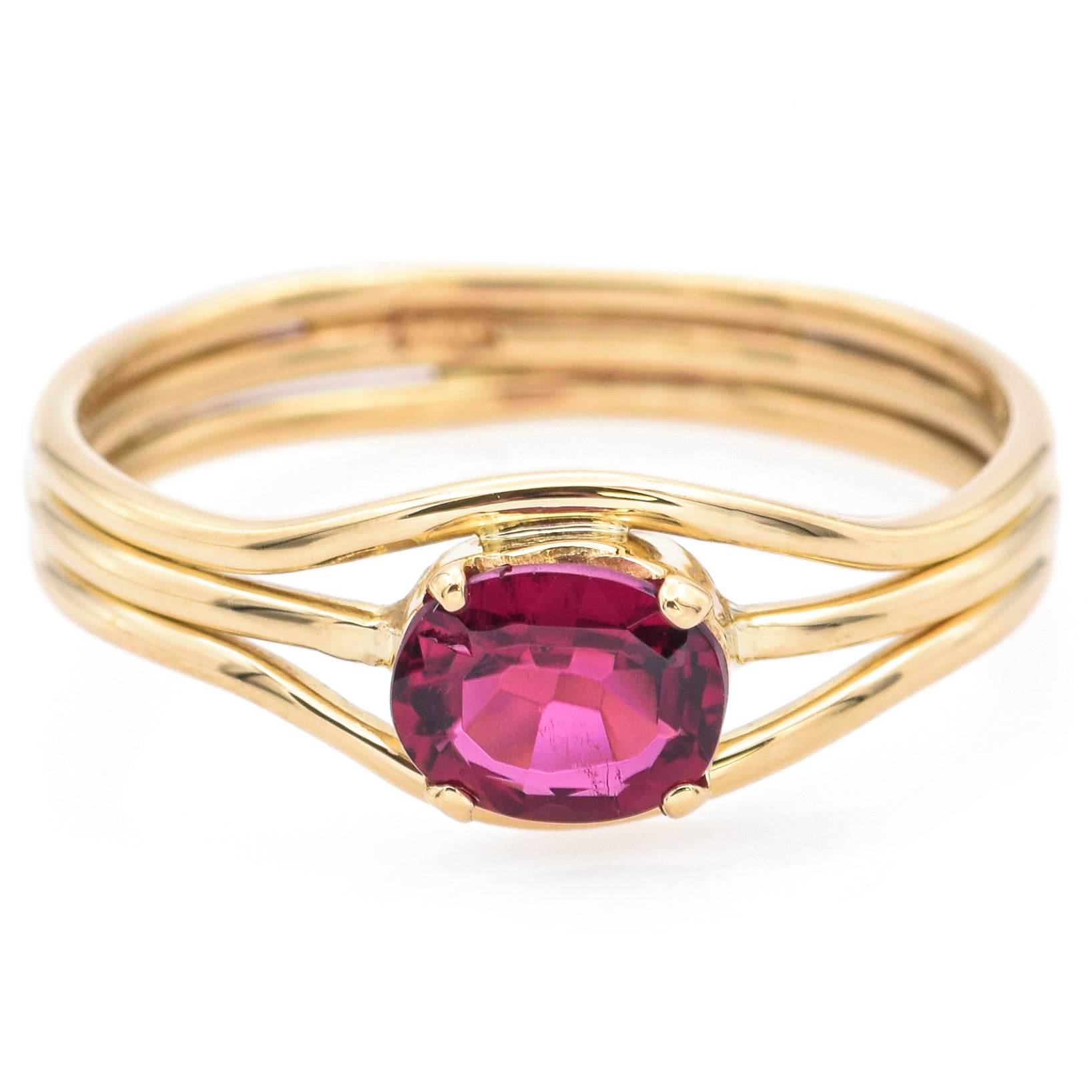 Vintage 18K Yellow Gold Rubellite Band Ring Size 6.75