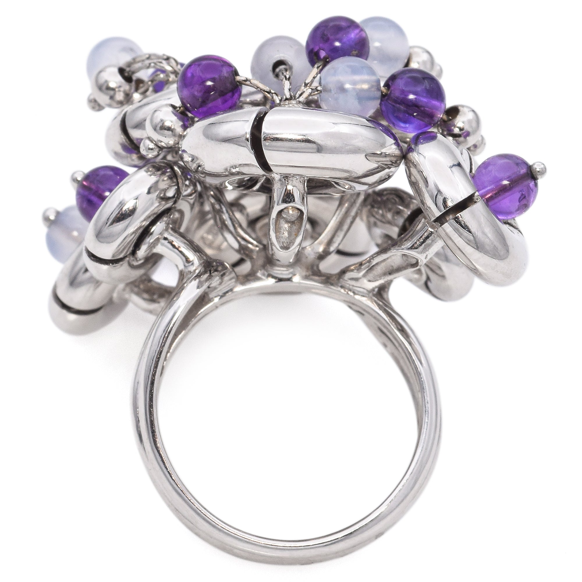 Estate Italy 14K White Gold Amethyst Beaded Spinning Cocktail Ring