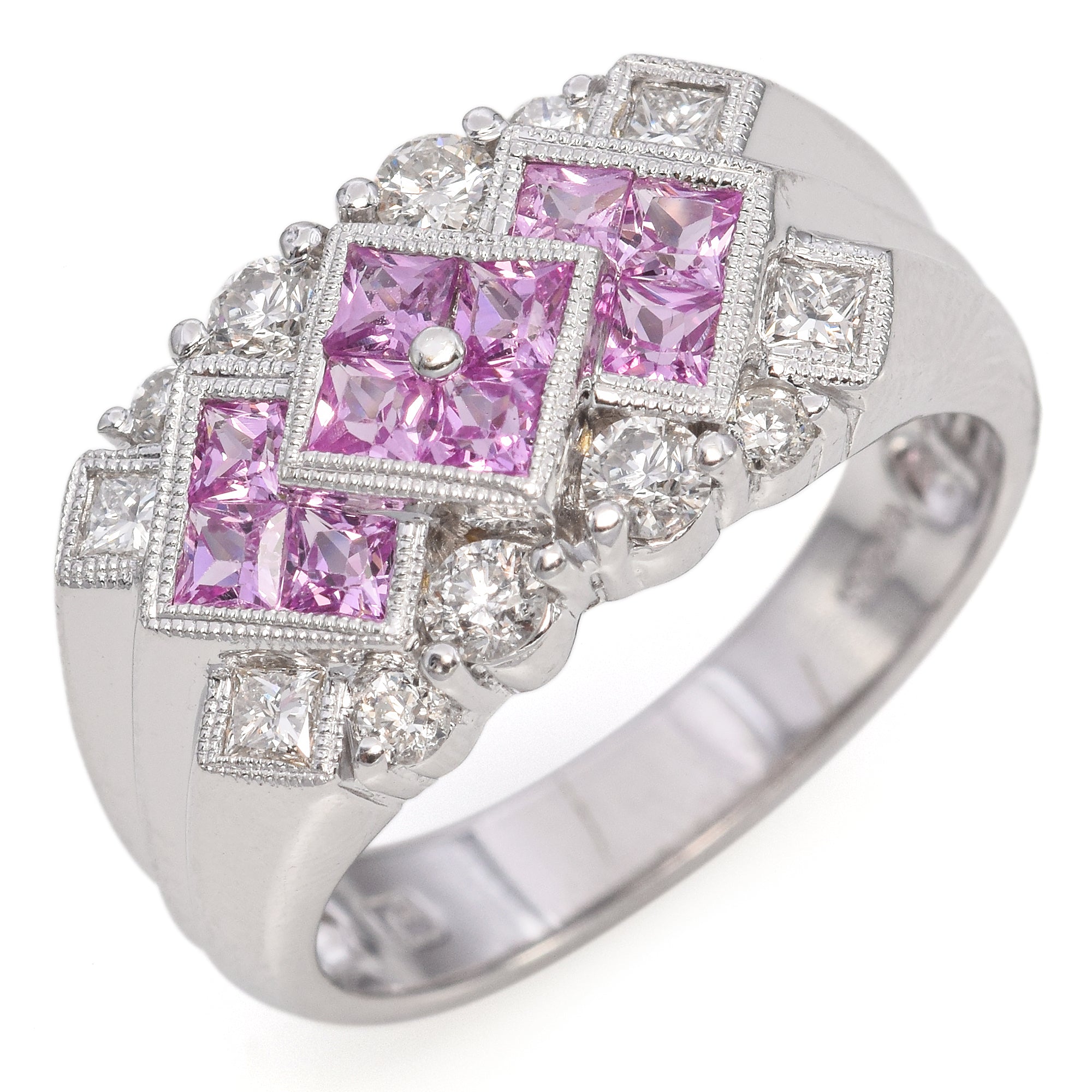 14K White Gold Pink Sapphire & Diamond Ring